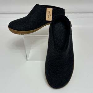 Glerups Charcoal Wool Felt Slip-on Slippers with Rubber Sole Size 42